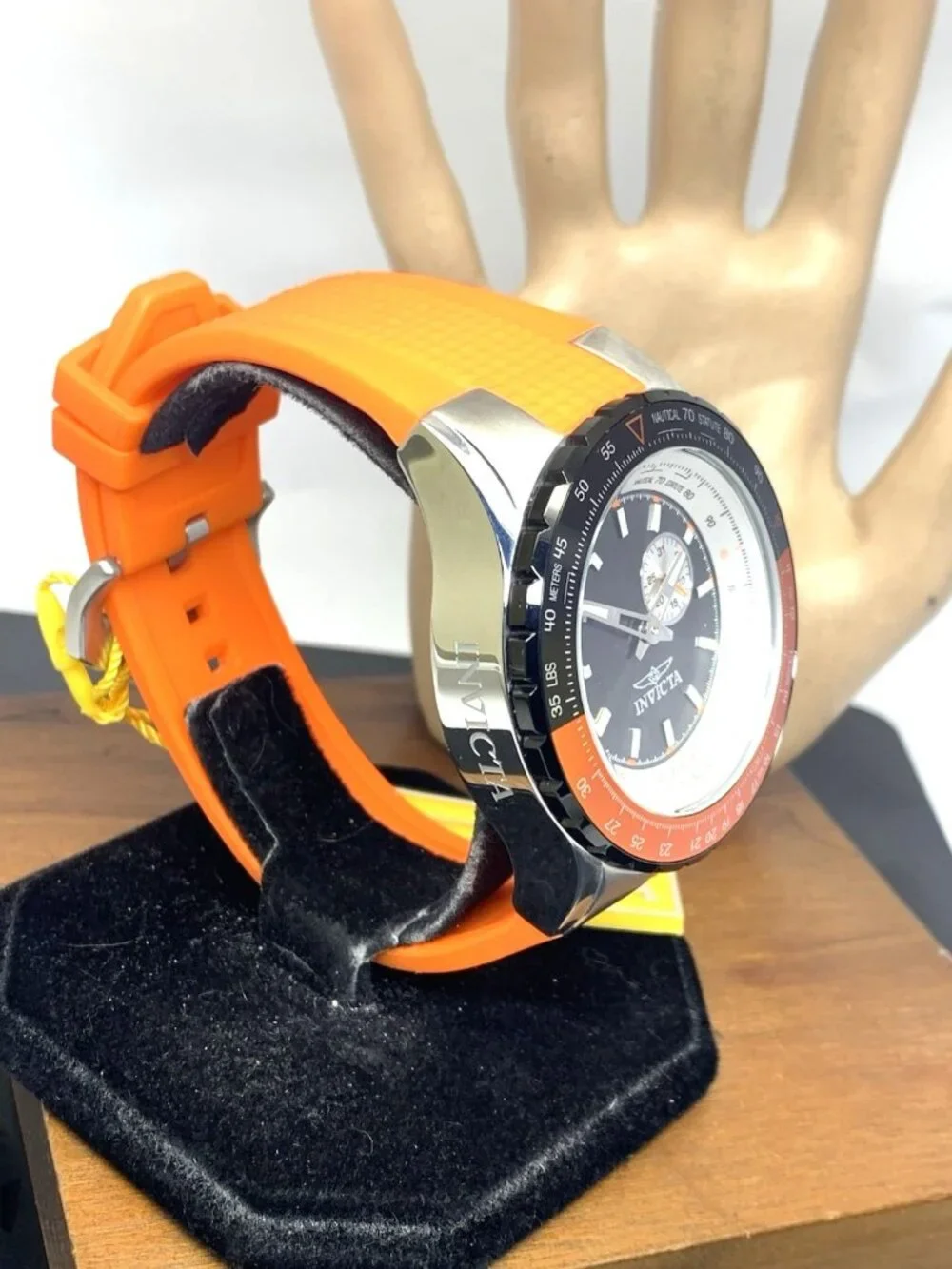 Invicta Men's Watch 49721 Aviator Quartz Black Dial Orange Rubber Strap 50mm